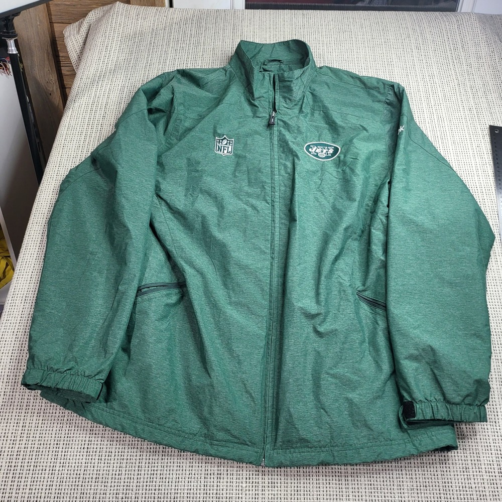 Reebok Jacket Mens XL Green New York Jets NFL Onfield Full Zip Windbreaker Logo